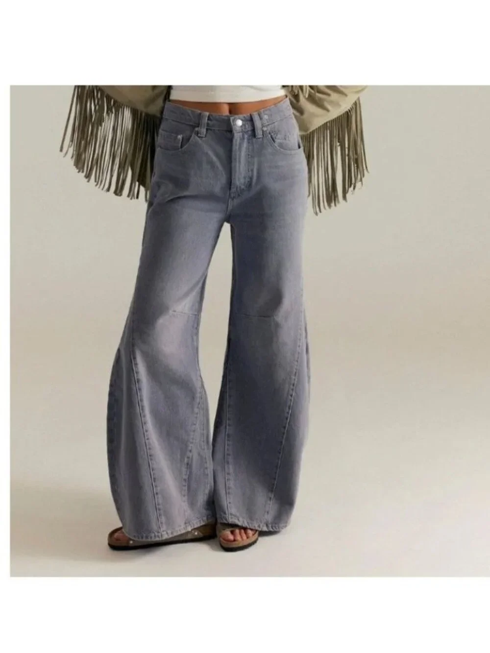 Free People Eden Slouchy Wide Leg Jeans in Gray Size 26 Extreme Flare